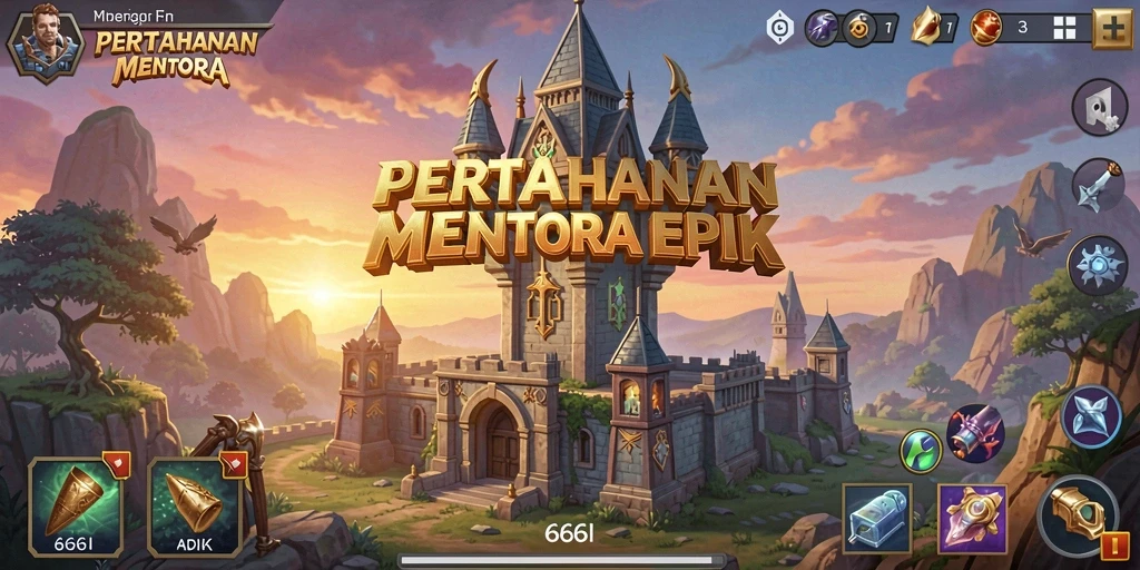 Screenshot utama 666I menampilkan aksi pertahanan menara yang mendebarkan.