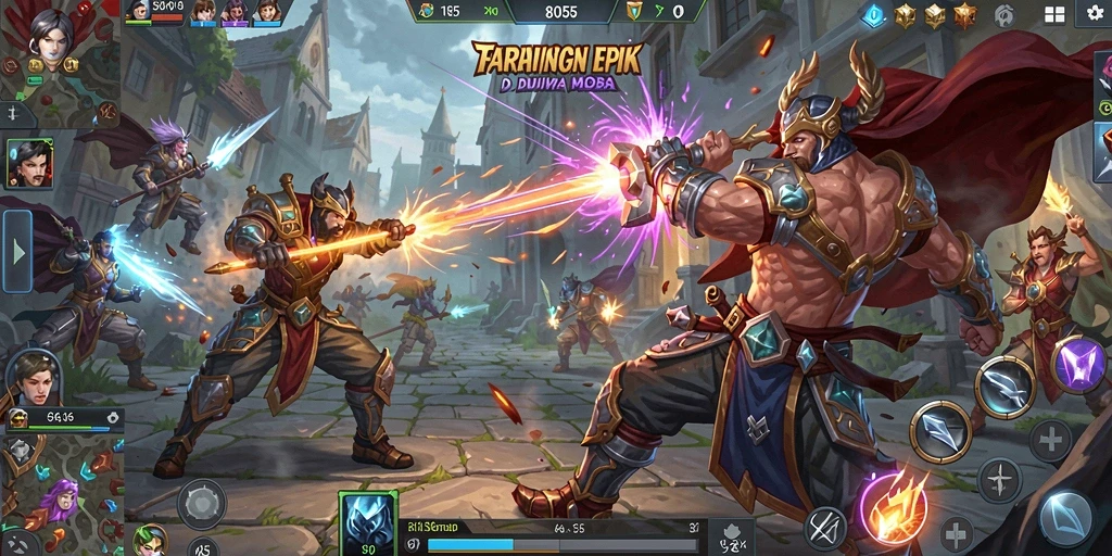 Screenshot menampilkan pertarungan intens di arena MOBA 8055.