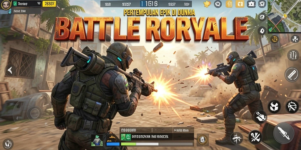 Tampilan gameplay mendebarkan di arena Battle Royale.