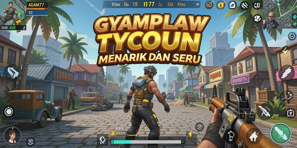 Screenshot permainan menunjukkan aktivitas membangun bisnis Tycoon.