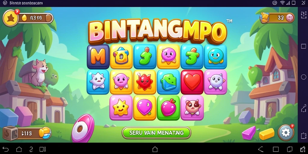 Tampilan screenshot gameplay seru BINTANGMPO dengan level Match-3 yang berwarna-warni.