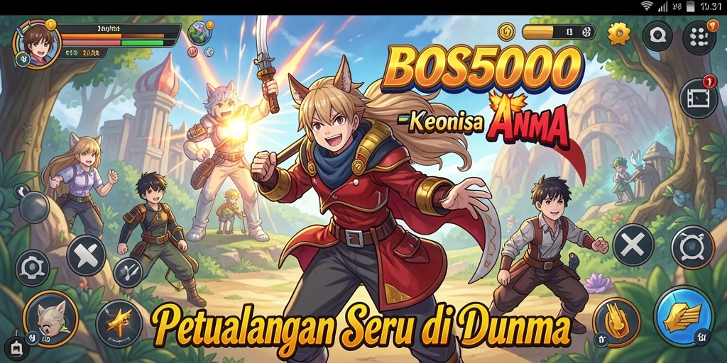 Tampilan seru dari gameplay BOS5000 dengan karakter anime.