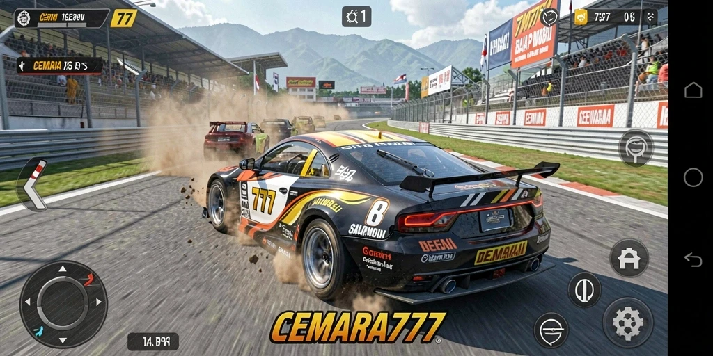 Screenshot gameplay CEMARA777 yang menunjukkan balapan seru di lintasan.