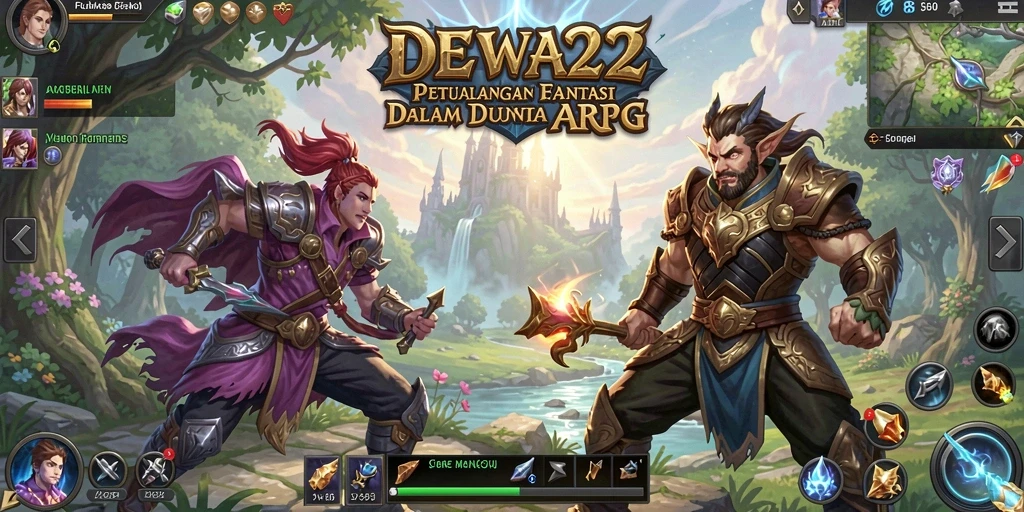 Gameplay mendebarkan DEWA22 dalam aksi ARPG penuh warna.