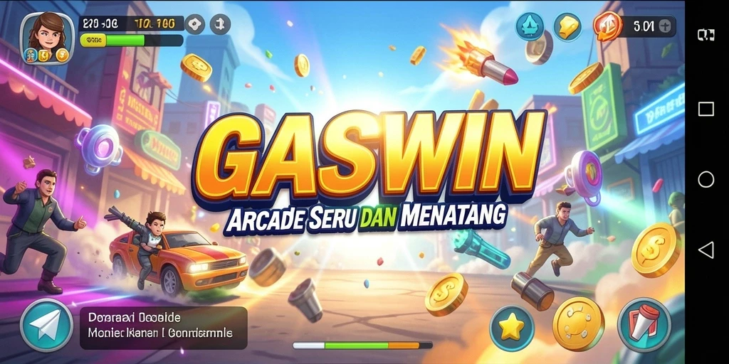 Tampilan gameplay GASWIN yang penuh warna dan seru.