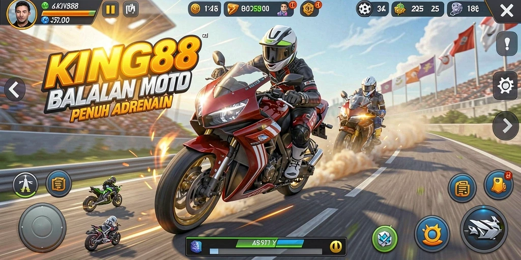 Tampilan menarik dari gameplay balapan motor KING88.