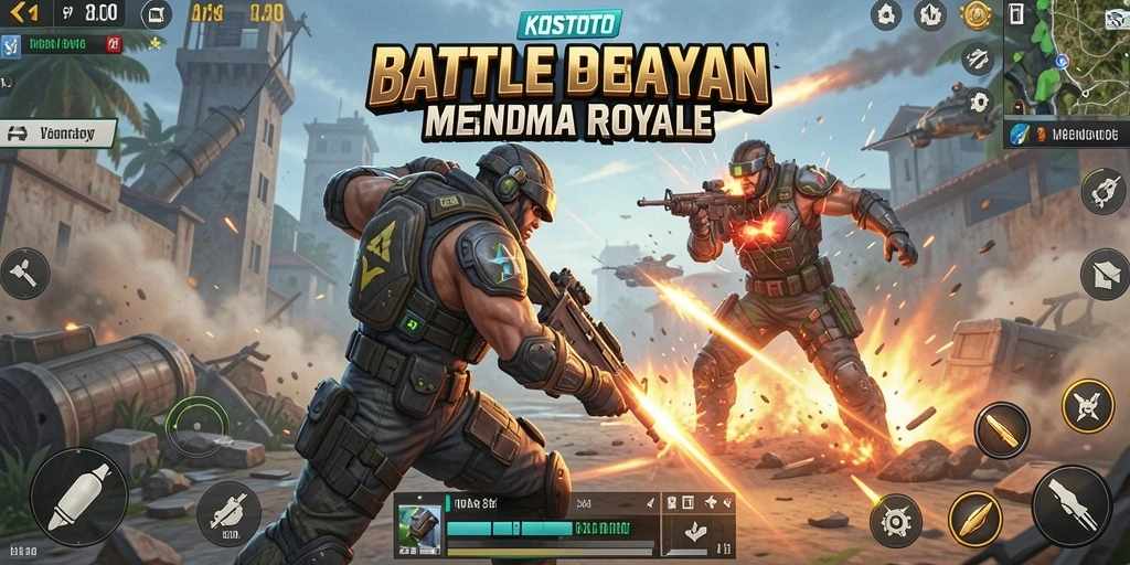 Screenshot gameplay KOSTOTO dengan aksi Battle Royale yang seru.