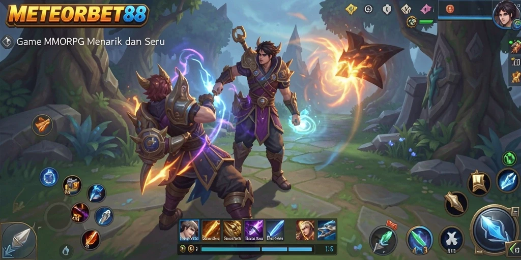 Screenshot gameplay METEORBET88 menampilkan pertarungan epik antar pemain.