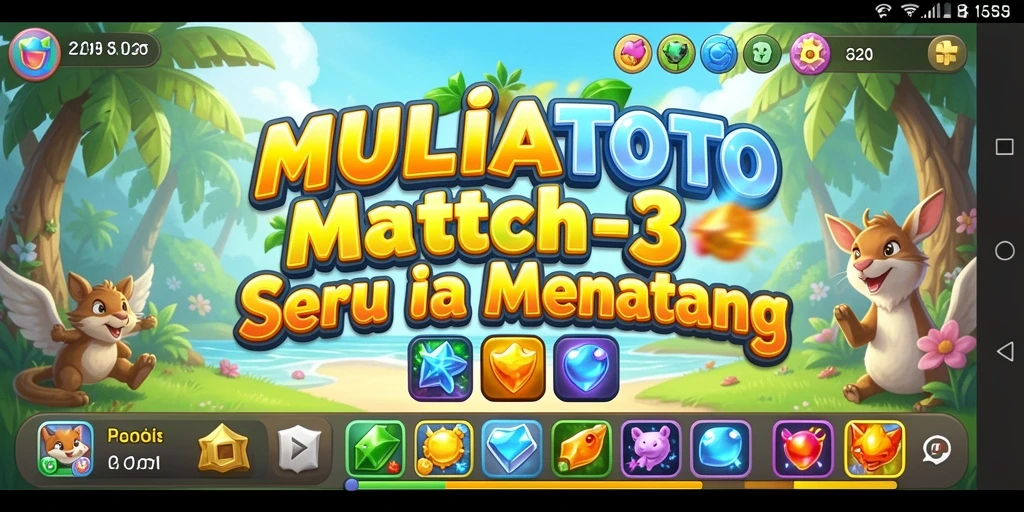 Tangkapan layar gameplay <strong>MULIATOTO</strong> yang penuh warna dan tantangan Match-3.