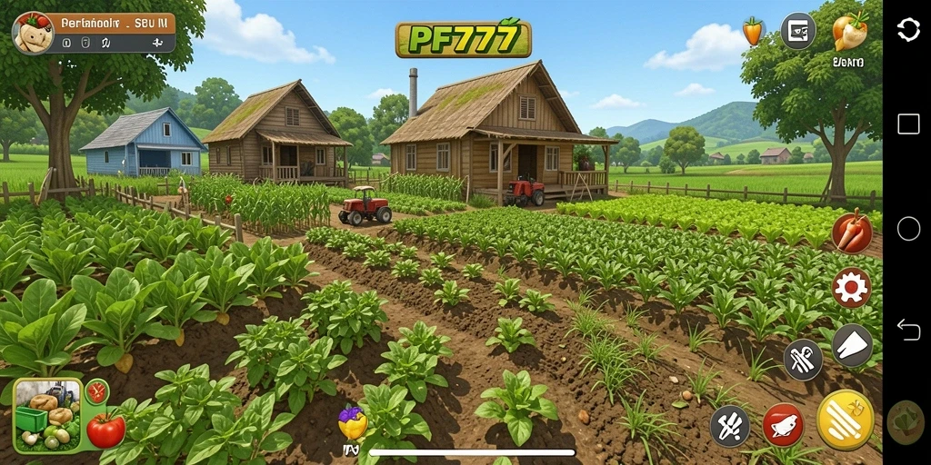 Tampilan gameplay PF777 yang menggambarkan keseruan bertani.