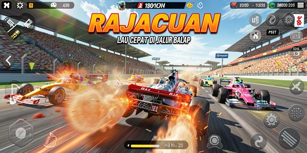Tampilan gameplay seru dalam RAJACUAN dengan balapan yang menegangkan.