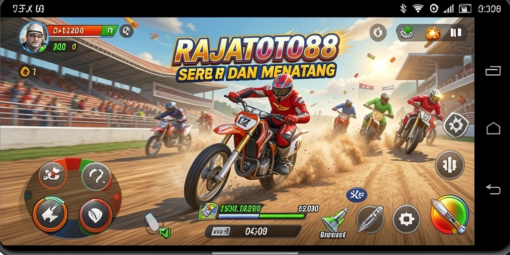 Screenshot gameplay RAJATOTO88 menampilkan aksi balapan yang mendebarkan.
