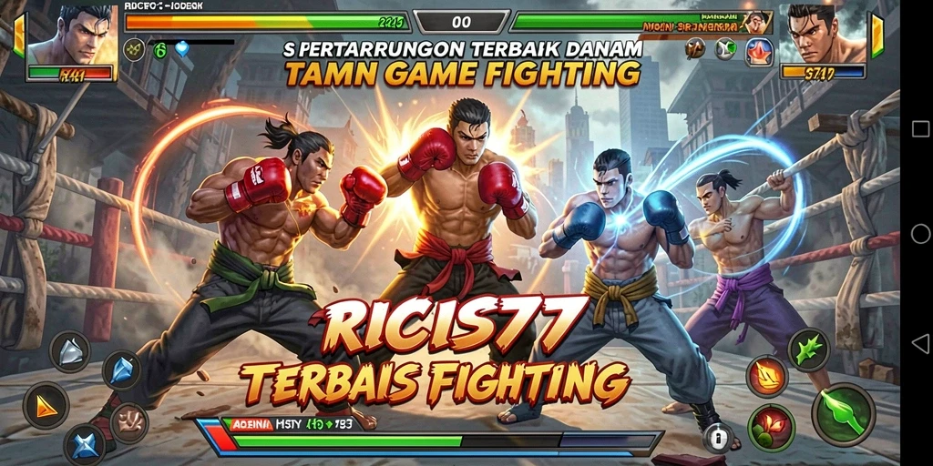 Tangkapan layar RICIS77 menunjukkan pertarungan seru antar karakter di arena.