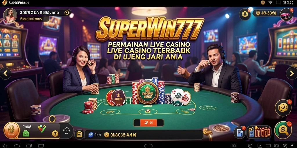 Screenshot gameplay SUPERWIN777 menampilkan dealer langsung yang interaktif dan permainan yang mendebarkan.