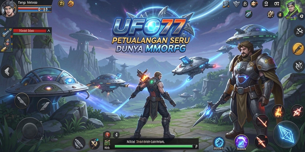 Tangkapan layar menunjukkan pemain sedang bertarung di dunia UFO77.